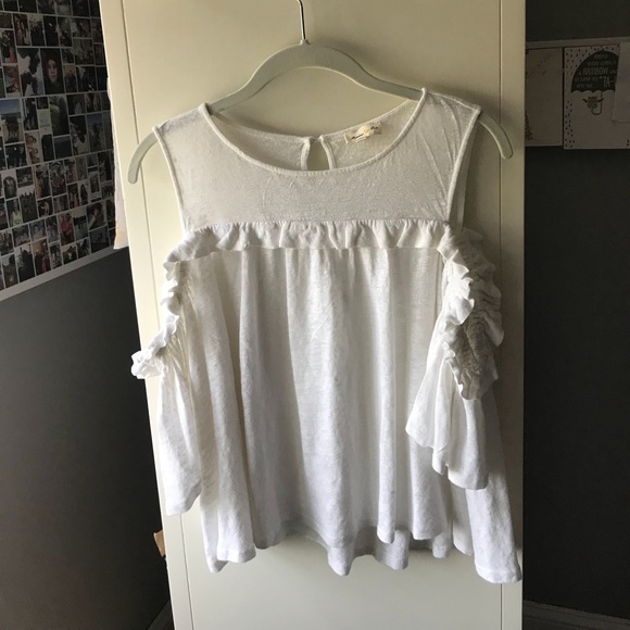 White Anthropologie ruffled T-shirt - Picture 1 of 5